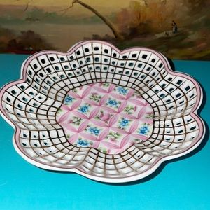 Vintage Royal Danube Pink Floral Gold Trim #1886 Hand-painted lattice dish